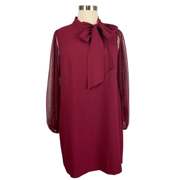 Vince Camuto Dresses & Skirts - Vince Camuto Long Sleeve Mini Shift High Tie Neck Size 14W Bordeaux Red Holiday